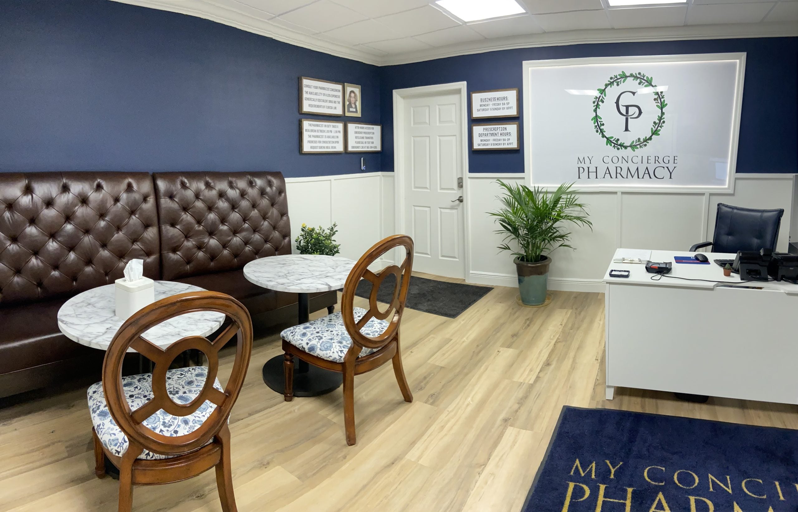 Waiting room and front desk at My Concierge Pharmacy